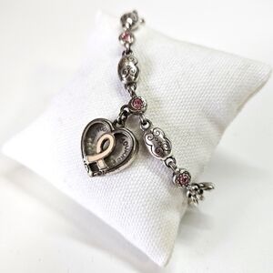 Brighton Power of Pink Bracelet Love Heals Link Silver Tone Breast Cancer Ribbon